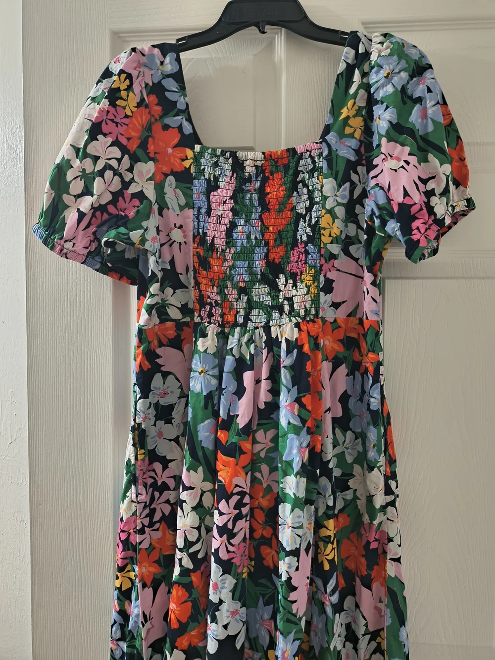 Old Navy Navy Floral Maxi Dress with Puff Sleeves - Picture 2 of 4
